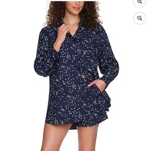 NWT Loft Navy Poplin Pajama Shirt and Shorts Set Sz XL
